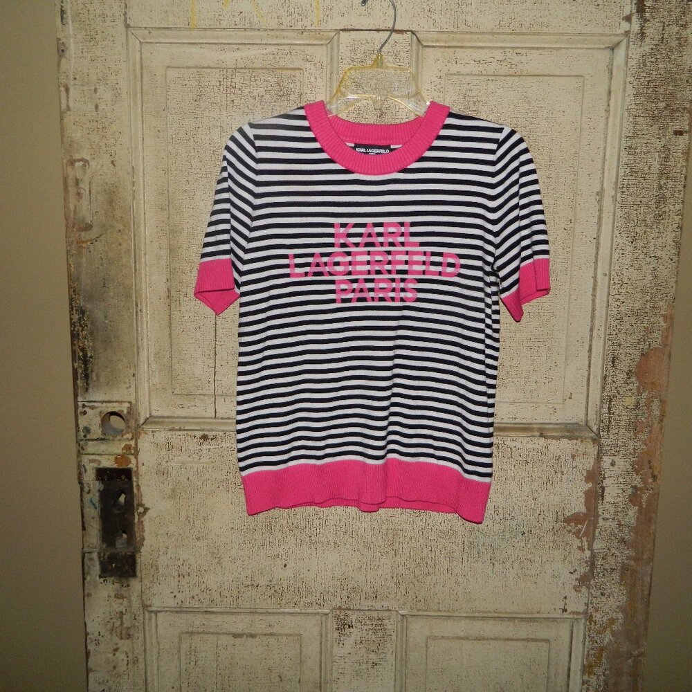 Karl Lagerfeld Short Sleeve Striped Sweater Size M (UU-48)